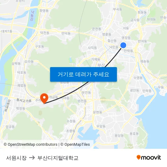 서원시장 to 부산디지털대학교 map