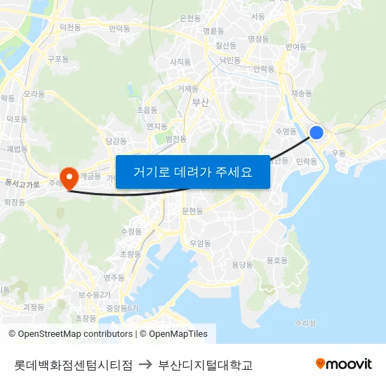 롯데백화점센텀시티점 to 부산디지털대학교 map