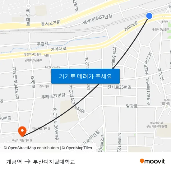 개금역 to 부산디지털대학교 map