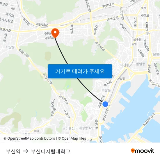 부산역 to 부산디지털대학교 map