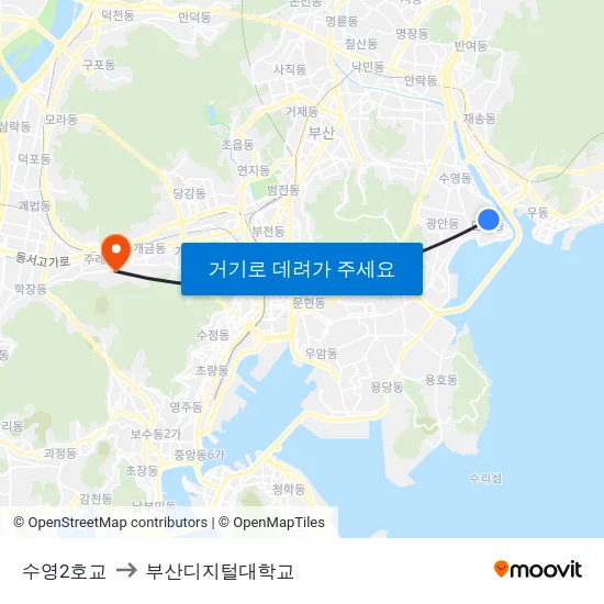 수영2호교 to 부산디지털대학교 map
