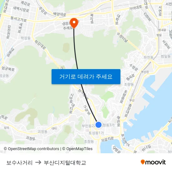 보수사거리 to 부산디지털대학교 map