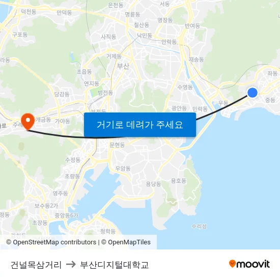 건널목삼거리 to 부산디지털대학교 map