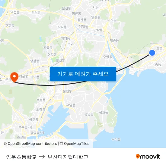 양운초등학교 to 부산디지털대학교 map