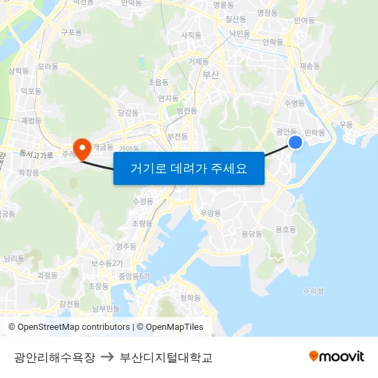 광안리해수욕장 to 부산디지털대학교 map