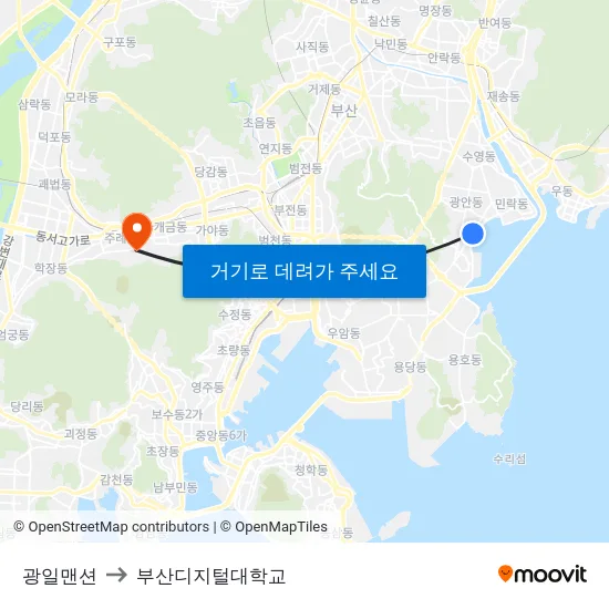 광일맨션 to 부산디지털대학교 map