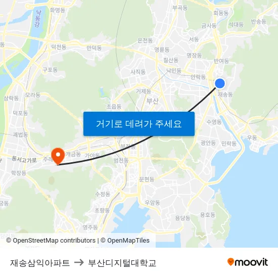 재송삼익아파트 to 부산디지털대학교 map