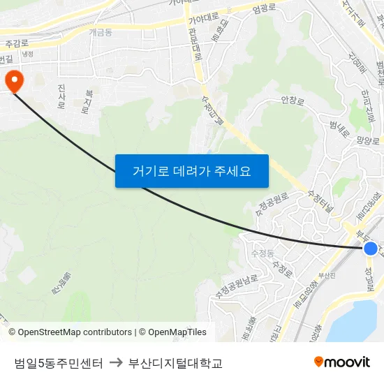 범일5동주민센터 to 부산디지털대학교 map