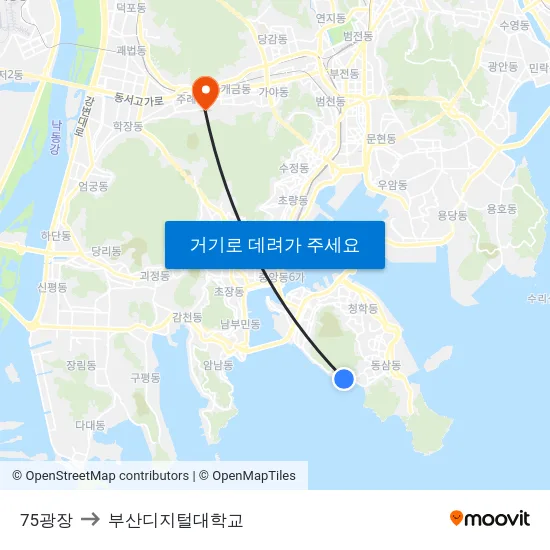 75광장 to 부산디지털대학교 map