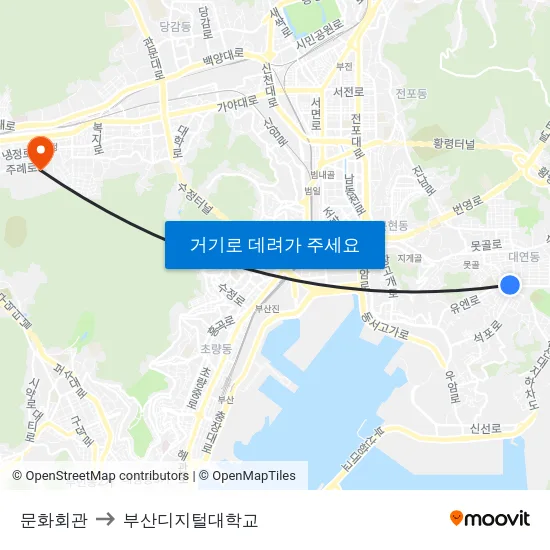 문화회관 to 부산디지털대학교 map