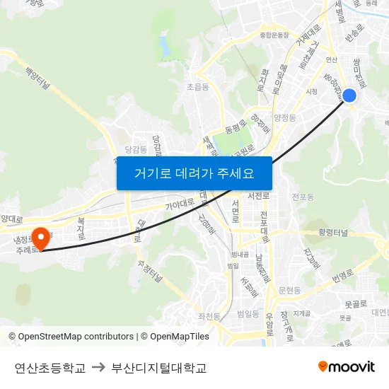 연산초등학교 to 부산디지털대학교 map