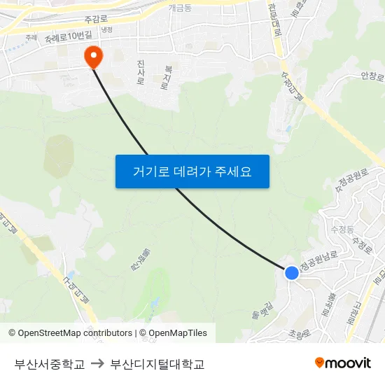 부산서중학교 to 부산디지털대학교 map