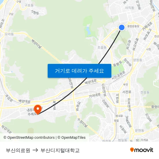 부산의료원 to 부산디지털대학교 map