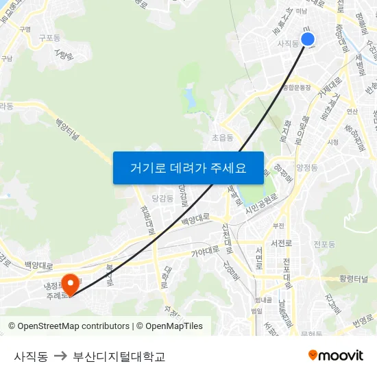 사직동 to 부산디지털대학교 map