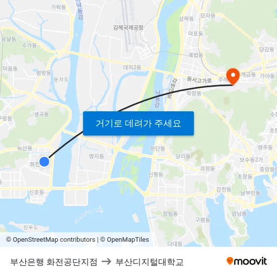 부산은행 화전공단지점 to 부산디지털대학교 map
