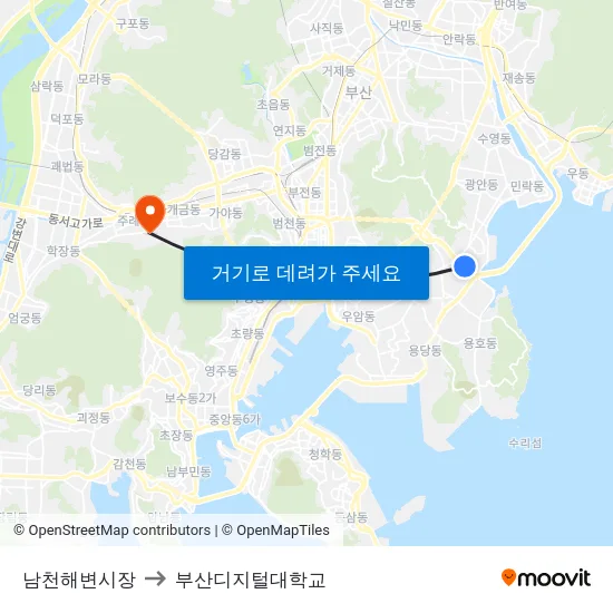 남천해변시장 to 부산디지털대학교 map