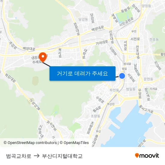 범곡교차로 to 부산디지털대학교 map