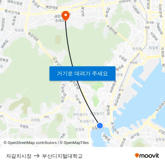 자갈치시장 to 부산디지털대학교 map