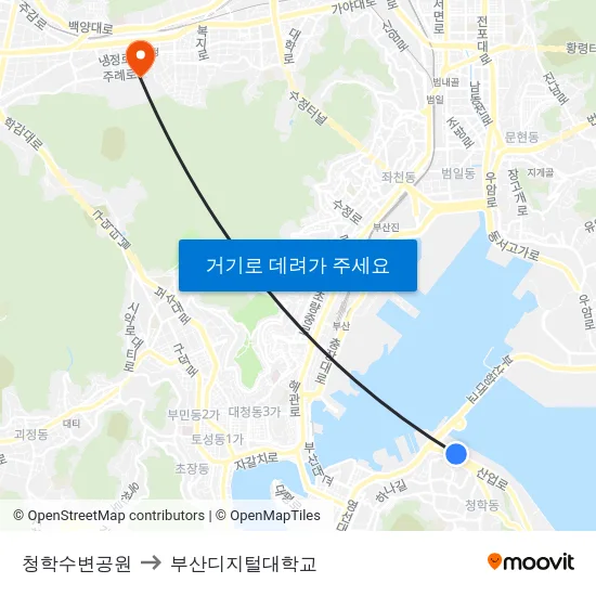 청학수변공원 to 부산디지털대학교 map