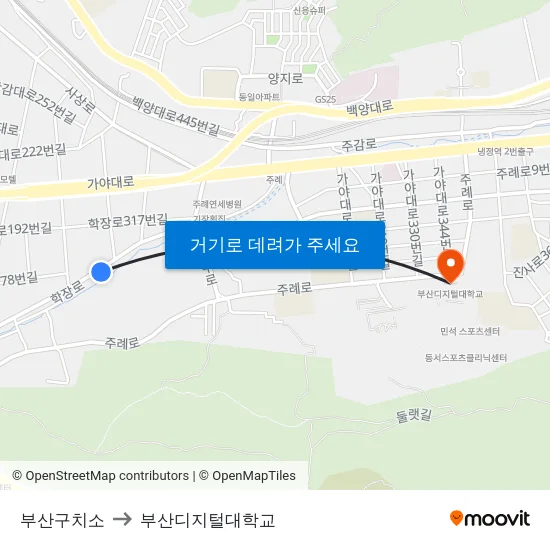 부산구치소 to 부산디지털대학교 map