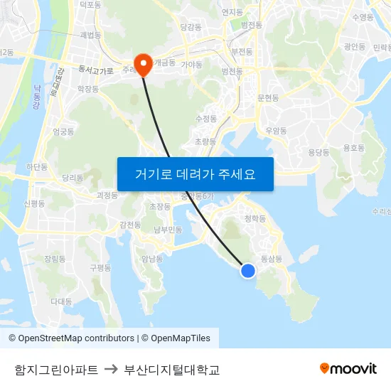 함지그린아파트 to 부산디지털대학교 map