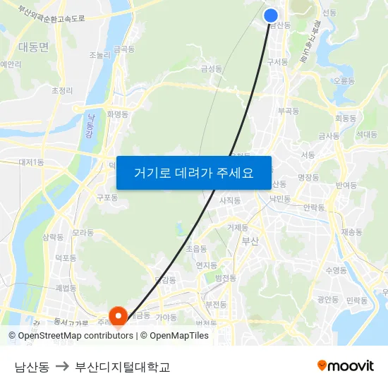남산동 to 부산디지털대학교 map
