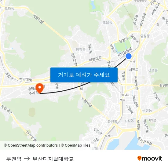 부전역 to 부산디지털대학교 map