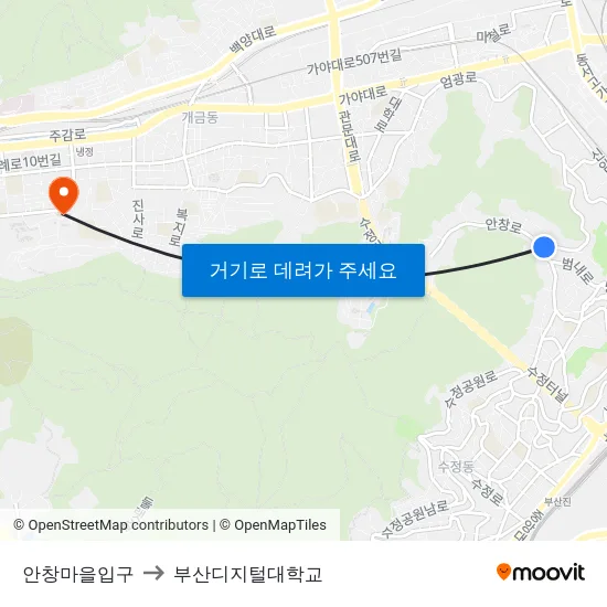 안창마을입구 to 부산디지털대학교 map