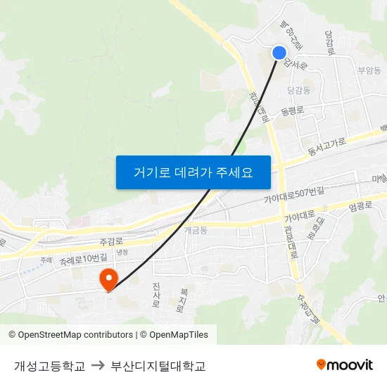 개성고등학교 to 부산디지털대학교 map