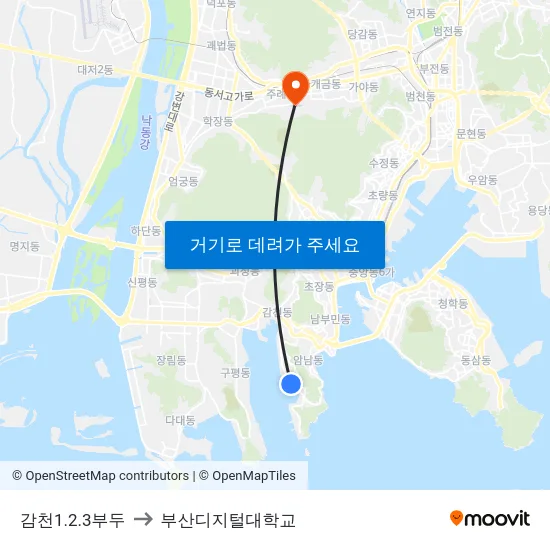 감천1.2.3부두 to 부산디지털대학교 map