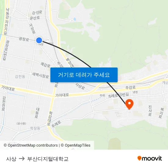 사상 to 부산디지털대학교 map