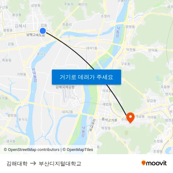 김해대학 to 부산디지털대학교 map
