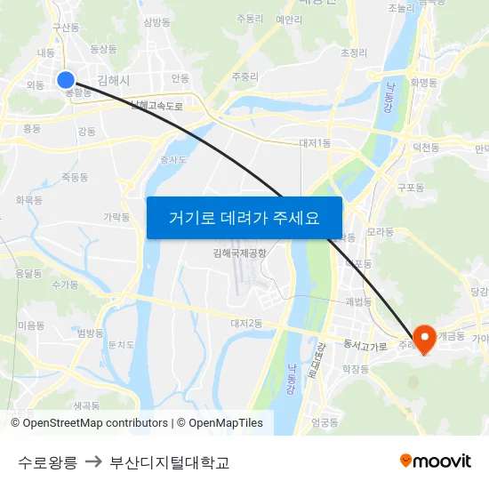 수로왕릉 to 부산디지털대학교 map