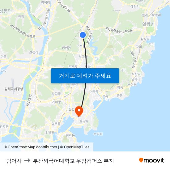 범어사 to 부산외국어대학교 우암캠퍼스 부지 map