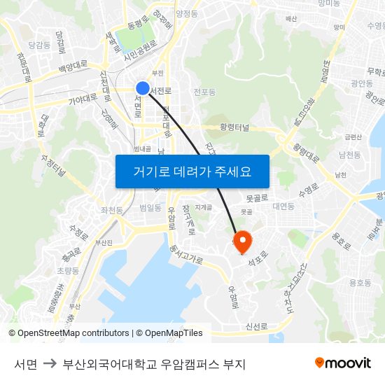 서면 to 부산외국어대학교 우암캠퍼스 부지 map