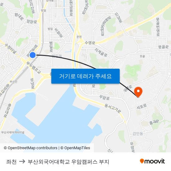 좌천 to 부산외국어대학교 우암캠퍼스 부지 map