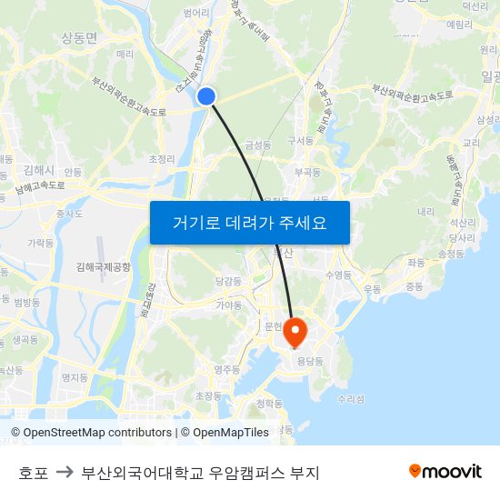 호포 to 부산외국어대학교 우암캠퍼스 부지 map