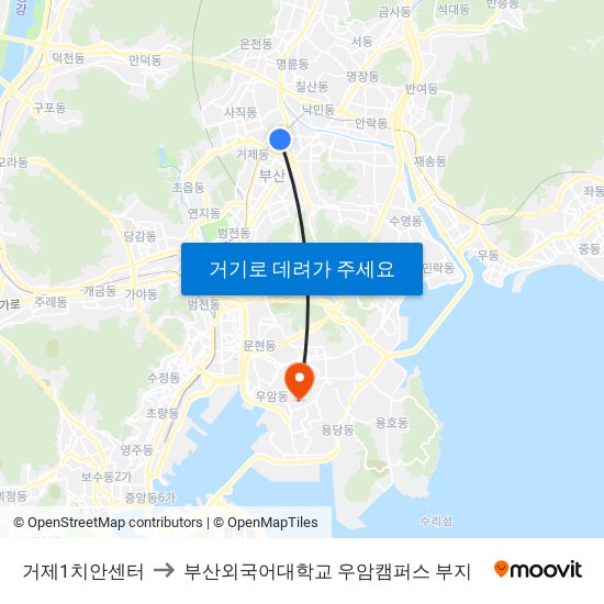 거제1치안센터 to 부산외국어대학교 우암캠퍼스 부지 map