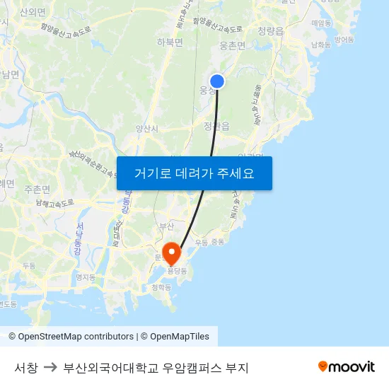 서창 to 부산외국어대학교 우암캠퍼스 부지 map