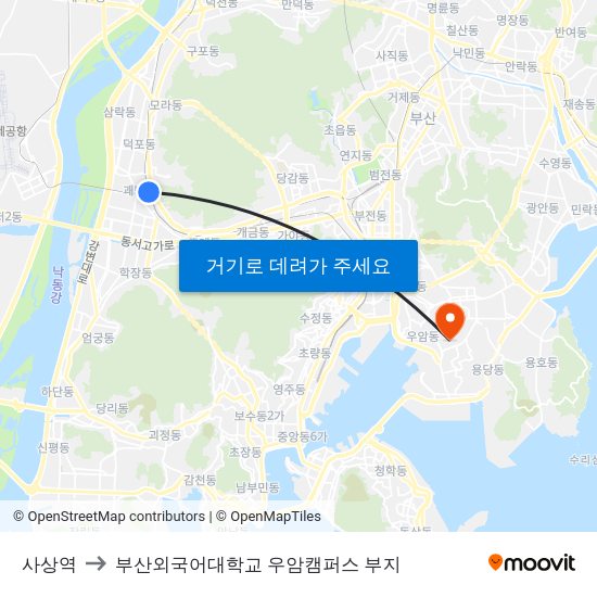 사상역 to 부산외국어대학교 우암캠퍼스 부지 map