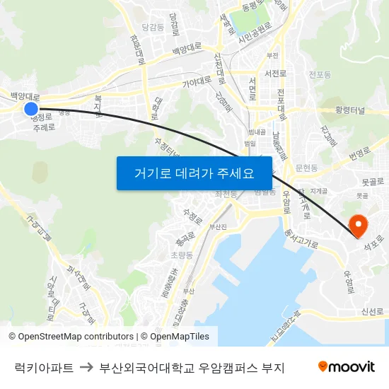 럭키아파트 to 부산외국어대학교 우암캠퍼스 부지 map