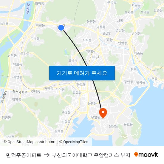 만덕주공아파트 to 부산외국어대학교 우암캠퍼스 부지 map