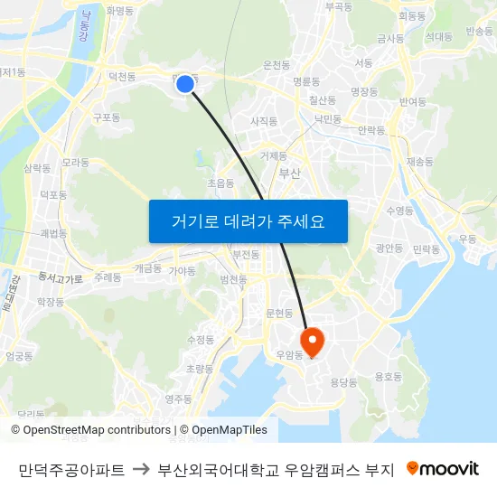 만덕주공아파트 to 부산외국어대학교 우암캠퍼스 부지 map
