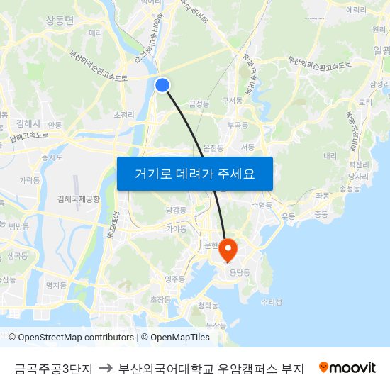 금곡주공3단지 to 부산외국어대학교 우암캠퍼스 부지 map