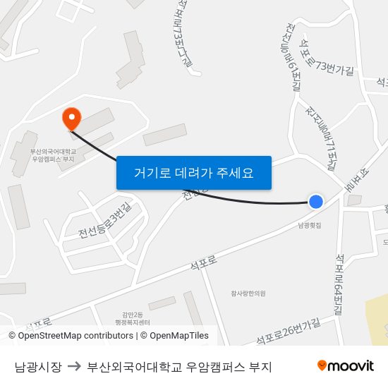 남광시장 to 부산외국어대학교 우암캠퍼스 부지 map