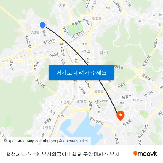 협성피닉스 to 부산외국어대학교 우암캠퍼스 부지 map