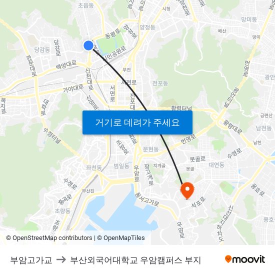 부암고가교 to 부산외국어대학교 우암캠퍼스 부지 map