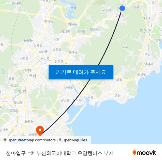 철마입구 to 부산외국어대학교 우암캠퍼스 부지 map