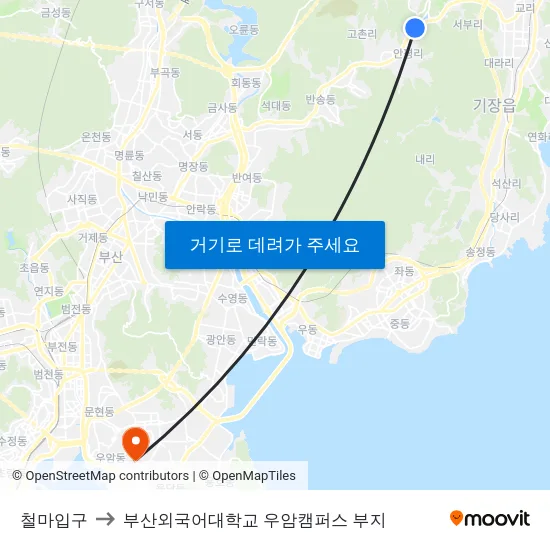 철마입구 to 부산외국어대학교 우암캠퍼스 부지 map