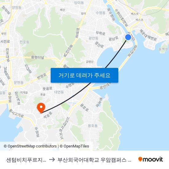 센텀비치푸르지오 to 부산외국어대학교 우암캠퍼스 부지 map